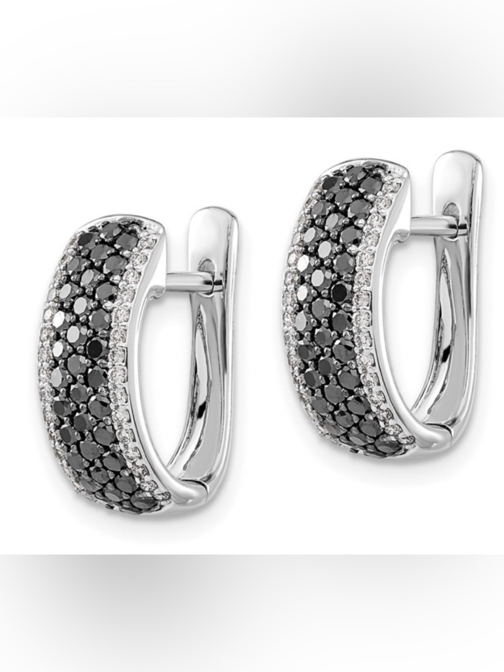 Sterling Silver Black Hoop Earring Simulated diamonds Black gothic Sparkly
